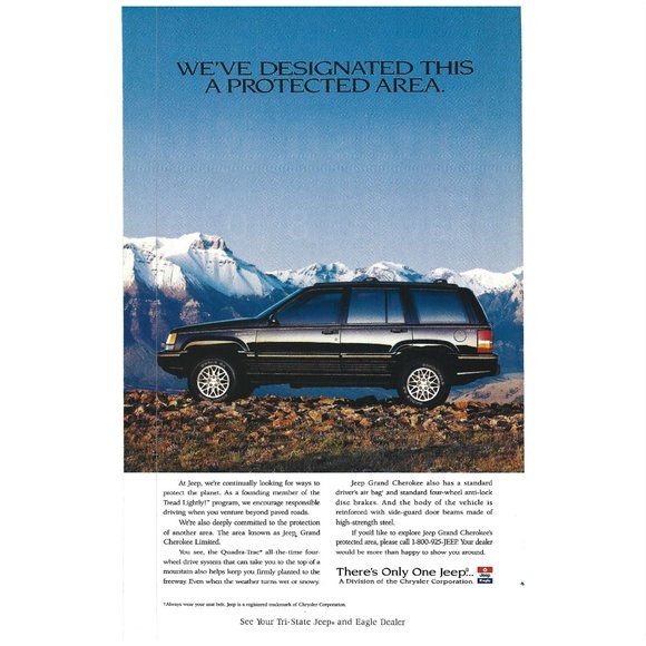Jeep Grand Cherokee Car Auto 1990s Vintage Print Ad 8 inch Tall - Picture 1 of 4